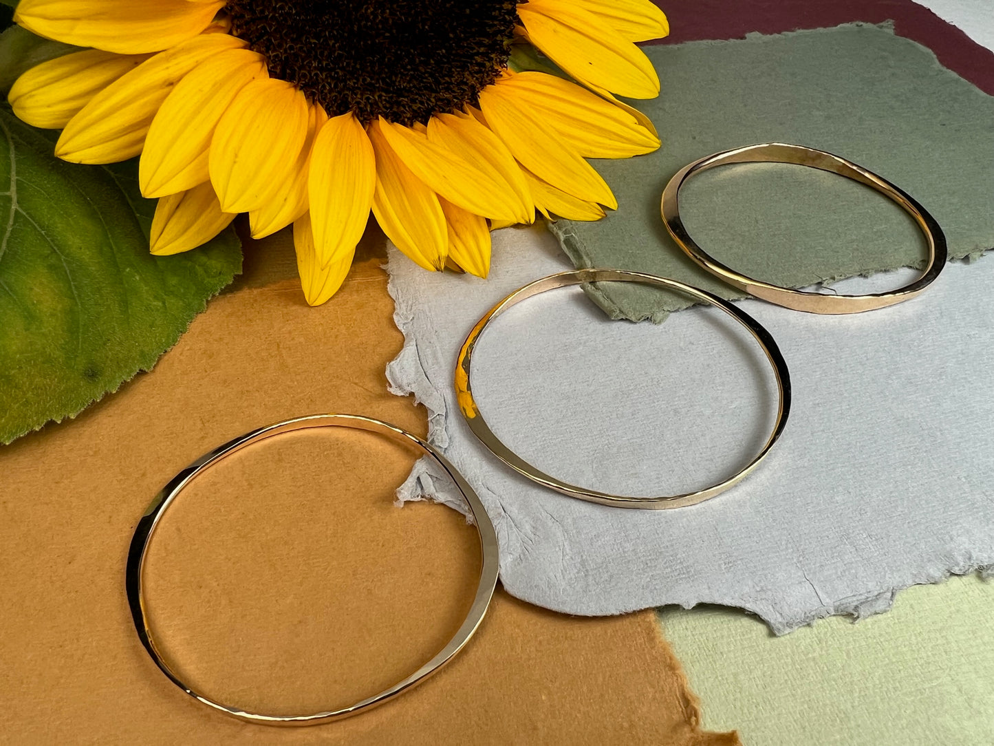 Bangle Bracelet - Gold filled Custom hand forged Oval