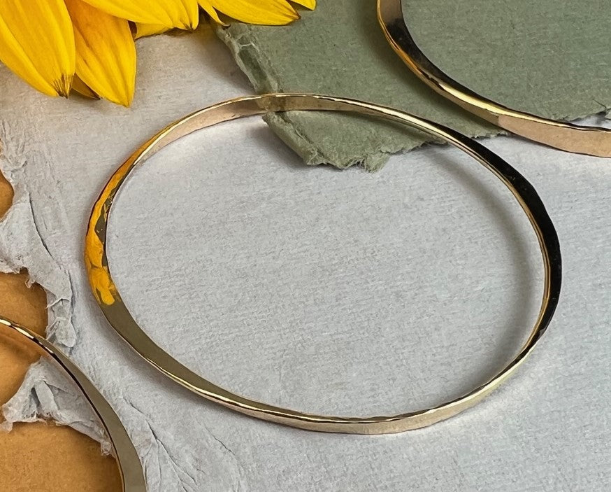 Bangle Bracelet - Gold filled Custom hand forged Oval