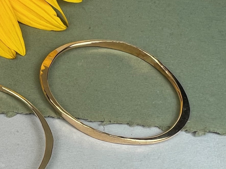 Bangle Bracelet - Gold filled Custom hand forged Oval