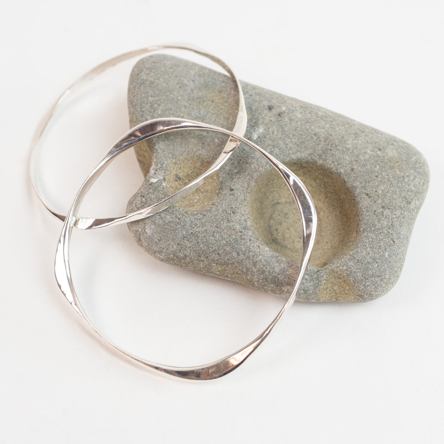 Bangle Bracelets - Sterling Silver Custom hand forged Four Way