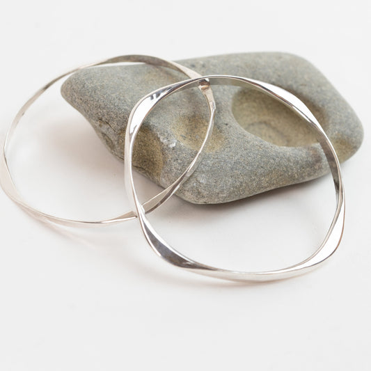 Bangle Bracelets - Sterling Silver - hand forged Four Way - Heavy 8 gauge and Light 12 gauge