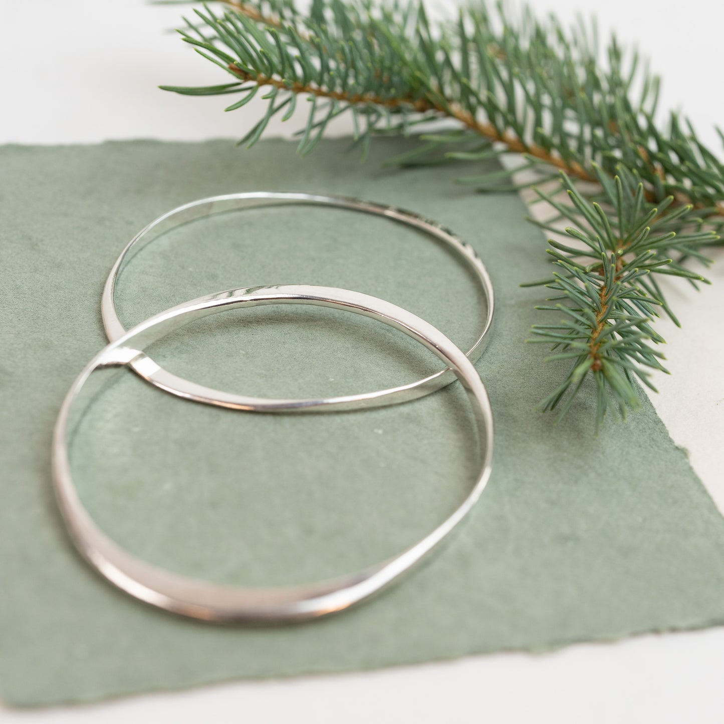 Bangle Bracelets - Sterling Silver Custom hand forged Oval