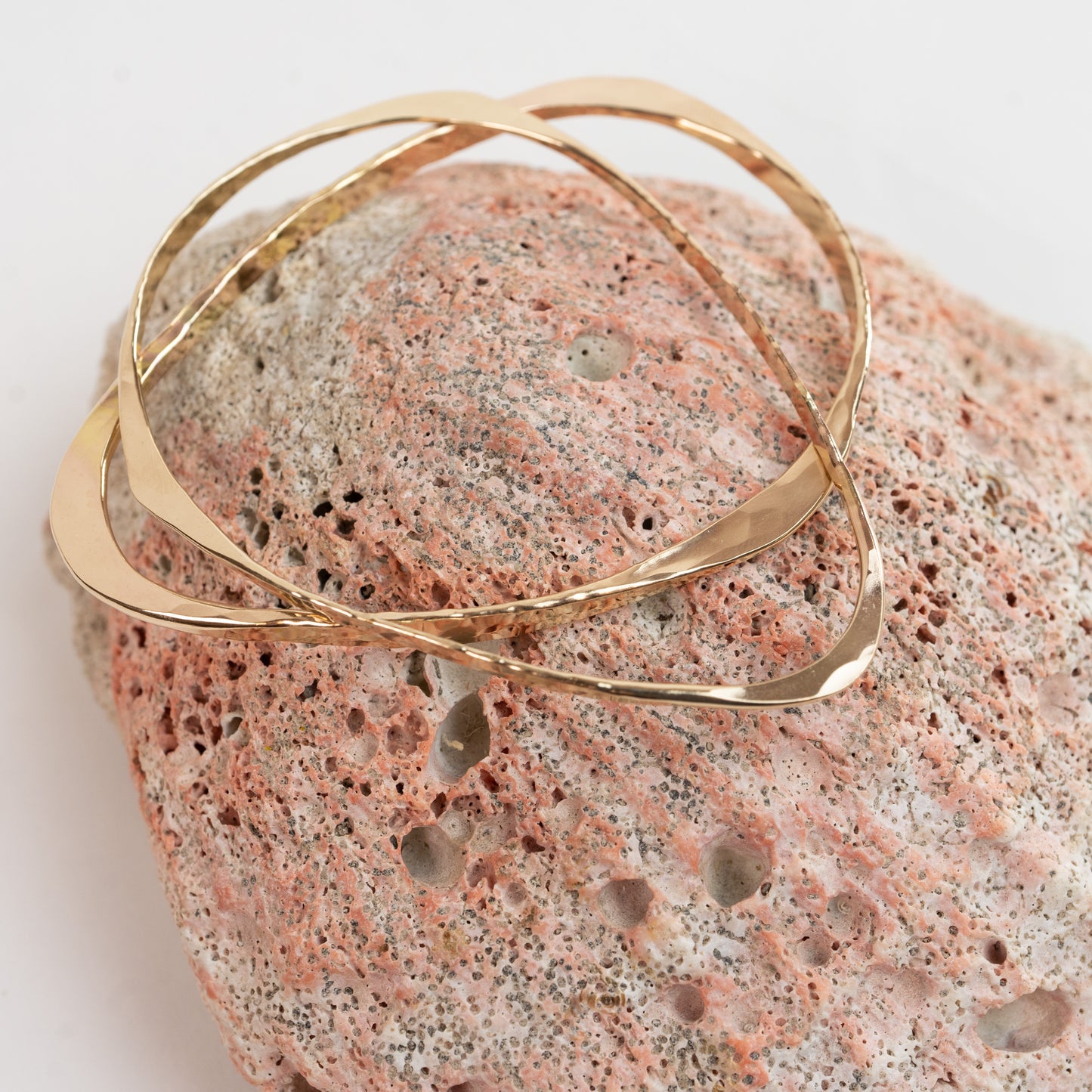 Bangle Bracelets - 14K Solid Yellow Gold Custom hand forged Three Way