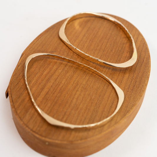 Bangle Bracelets - 14k Solid Yellow Gold - hand forged Three Way - Light 12 gauge - Heavy 8 gauge