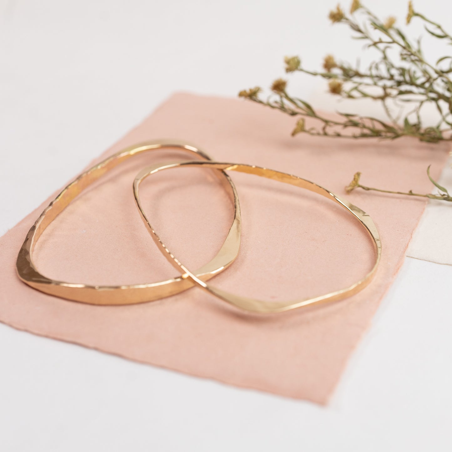 Bangle Bracelets - 14K Solid Yellow Gold Custom hand forged Three Way