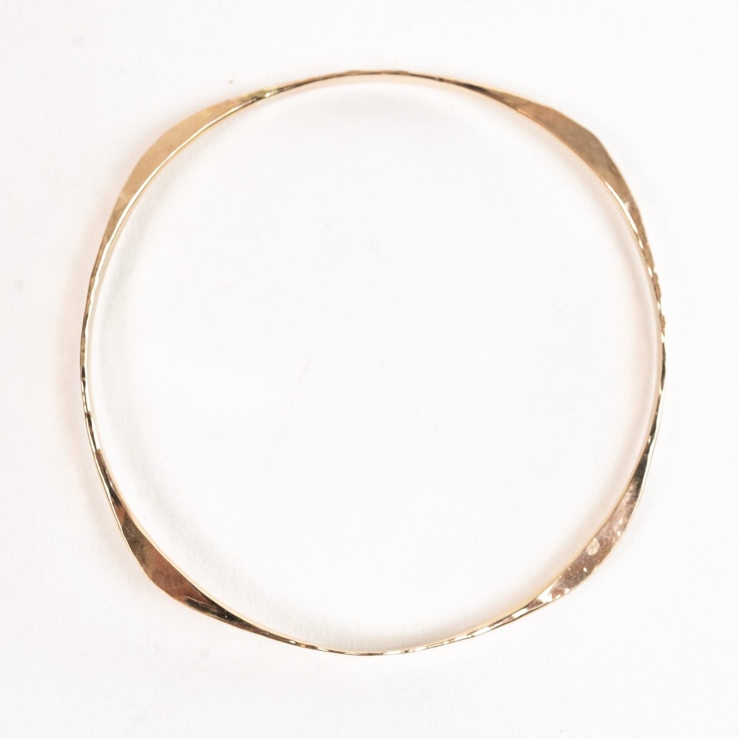 Bangle Bracelet - 14k Solid Yellow Gold - Four Way hand forged