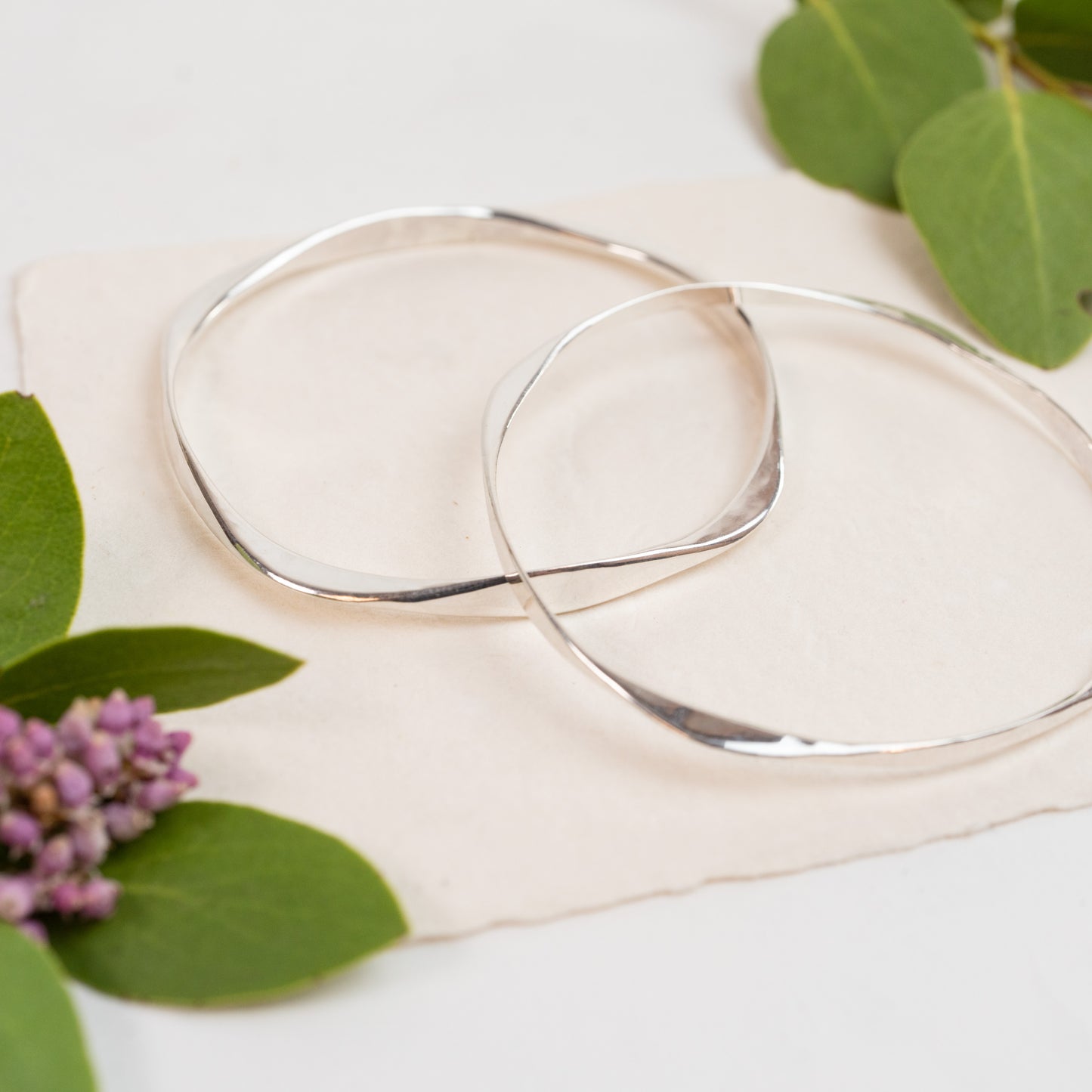 Bangle Bracelets - Sterling Silver Custom hand forged Four Way