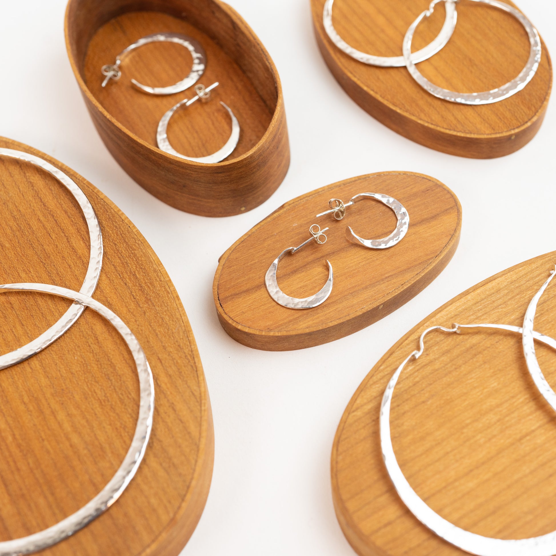 Hoop earrings in Sterling Silver XS and Large with post - 3 inch Heavy - 2 1/4 inch Large - 1 5/8 inch Medium