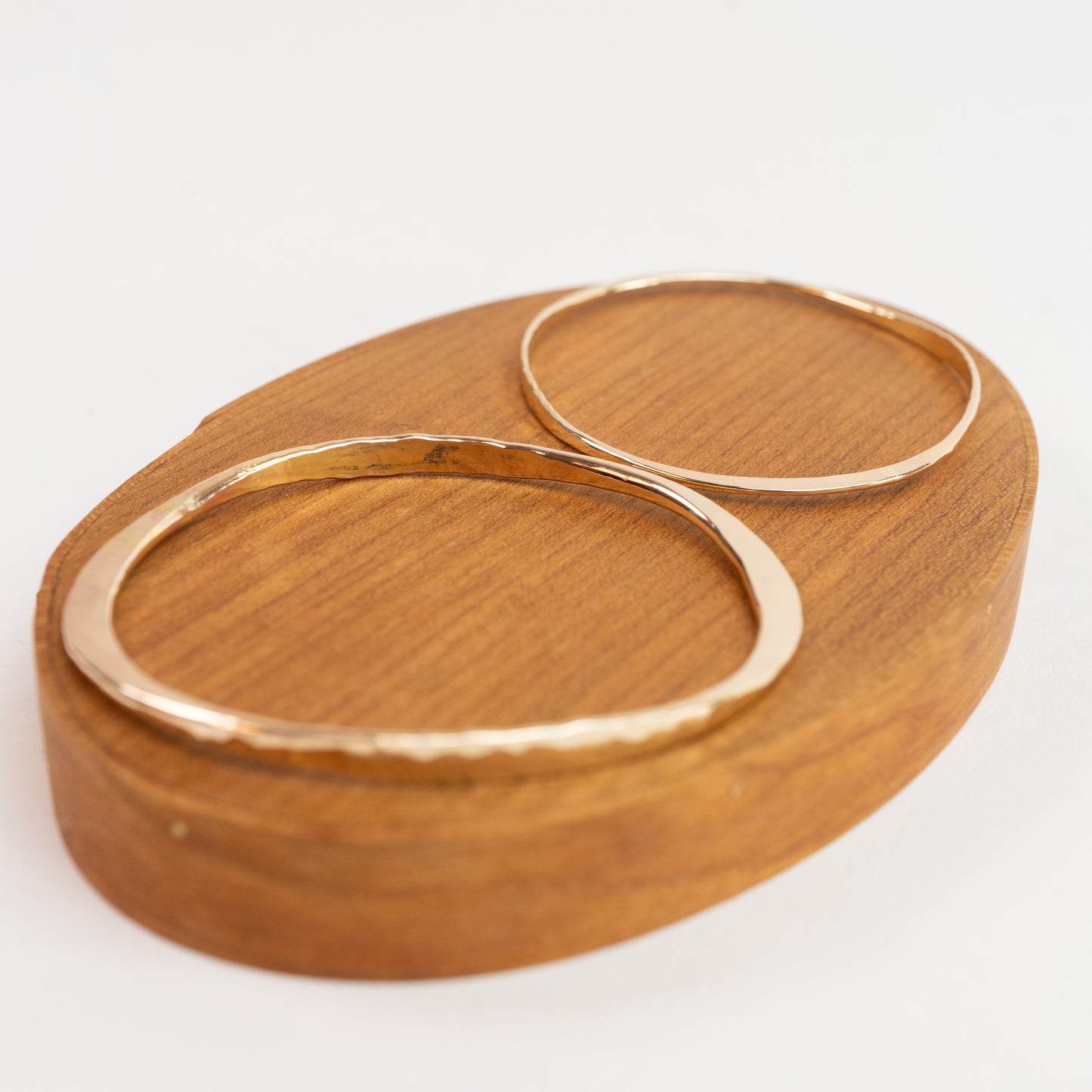 Bangle Bracelets - 14k Solid Yellow Gold Custom hand forged Oval